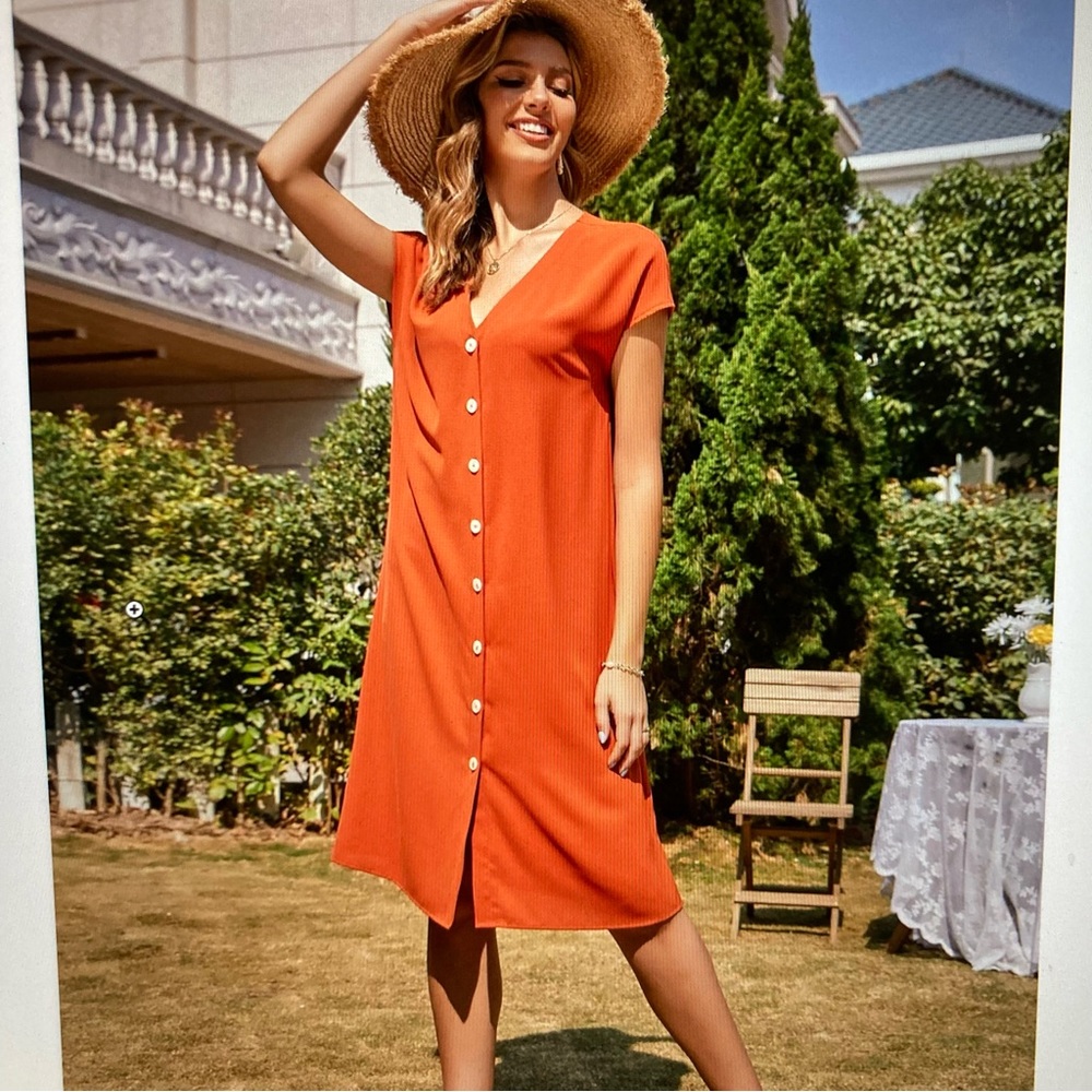 Orange Button Down Maxi Dress, Size 2